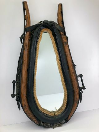 Leather Horse Collar Harness Mirror Wood & Metal Hames Rustic Western Decor