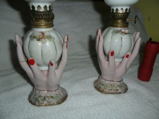 Pair Mid - Century Ceramic Oil Lamps Relco Japan Decorative Gold Gilt Loving Hands