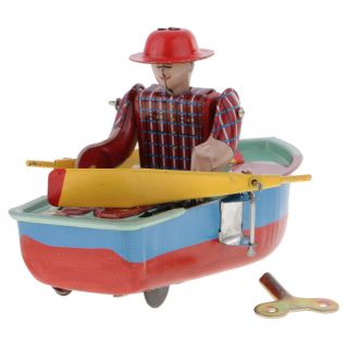 Wind - Up Rowing Boat Retro Clockwork Tin Toy Collectible Gift B