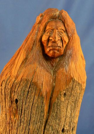 Hand Carved Wood Native American Figurine By G.  Saunders 1987