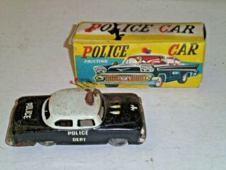 Vintage Japan Tin Litho Friction 5 " Police Car Taguchi 1960 