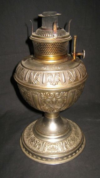 Kerosene Oil B&h Bradley & Hubbard Embossed Nickel Over Brass Table Lamp