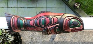 Northwest Coast Native Art Salmon Wall Panel Carving