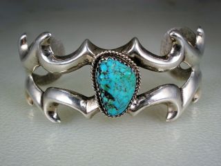 Old Navajo Sandcast Sterling Silver & Turquoise Bracelet