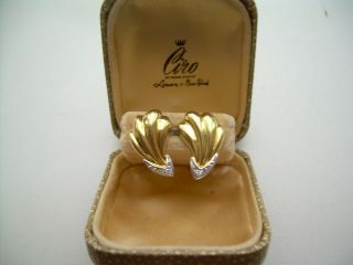 Vintage Fine Quality Heavy 9ct Gold & Natural Diamond Shell Stud Earrings.