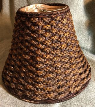 Vintage Rustic Cabin Lodge Rattan Woven Wicker Table Lamp Shade W/ Satin Lining