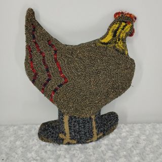 Remedios Rico Rug Hooked Rooster Chicken Pillow 15 Inches Farm House