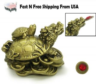 Golden Feng Shui Dragon Turtle Wealth Protection Statue Figurine Gift Home Decor