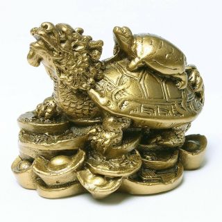 Golden Feng Shui Dragon Turtle Wealth Protection Statue Figurine Gift Home Decor 3