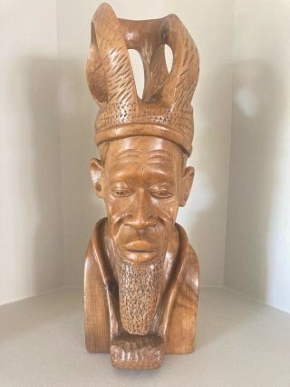Figurine Carving 19in Bust Of African Head Carved Wood Sculpture Handcraft