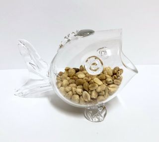 Vintage Mid Century Modern Clear Art Glass Fish Bowl Vase Hand Blown Decor 2