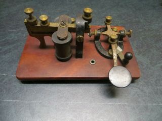 Vintage J.  H.  Bunnell Co.  Telegraph Key And Sounder Wooden Base Morse Code