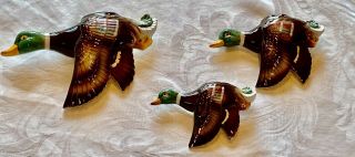 Vintage Ucagco Flying Ceramic Mallard Ducks Wall Pocket Plaque Japan O.  S.
