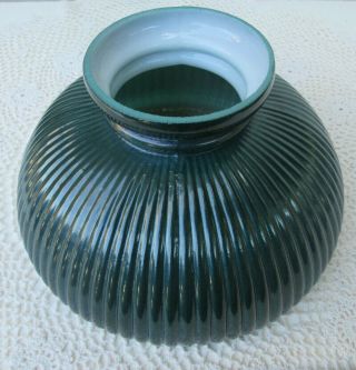 Green Cased Glass Ribbed Oil Lamp Shade 9 3/4 " Fitter