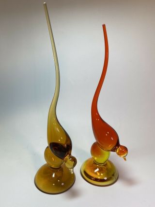 Vintage Viking Glass Epic Amber And Persimmon Short Tail Birds 1311