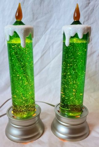 Vtg Green Glitter Water Candle Electric Light Christmas Holiday Lamp 10 "
