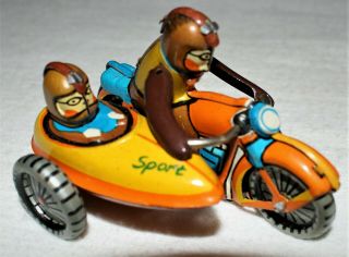 Vintage Tin Litho Motorcycle W/ Sidecar / 2 Figures Riding / Zz Germany