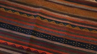 Woven Zapotec Rug,  Mexico,  Wool,  Stripes,  Zig Zags,  Red,  Green,  Mustard,  4 By 6 2
