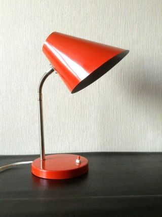 Soviet Vintage Metal Gooseneck Red Desk Lamp Mid Century Office Task Light