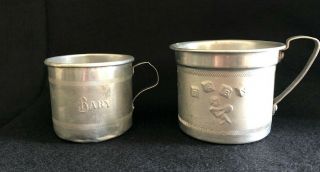 Vintage Embossed Tin Baby Drinking Cups With Handles