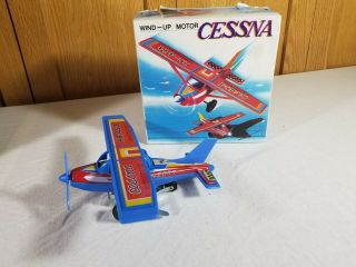 Vintage Mtu Cessna Hr - 453 Windup Airplane Korea Tin Toy Wheels Move When Wound