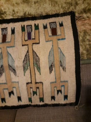 Yei Navajo native Rug textile with 3 colorful figures black border 2
