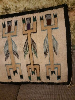 Yei Navajo native Rug textile with 3 colorful figures black border 3