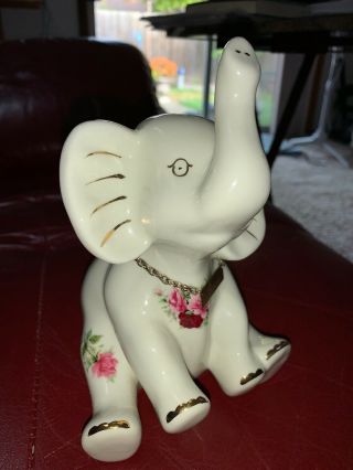 Formalities By Baum Bros.  Porcelain Decorative Floral Elephant Gold Trim Rosie
