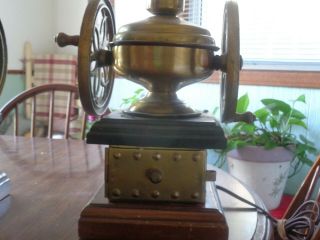 Vintage Wooden Brass and Glass Coffee Bean Grinder Lamp - Set of 2 3
