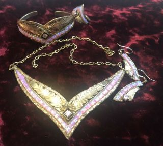 Navajo By S.  Ray,  Sterling Silver & Gold Filled Necklace,  Bracelet,  Earrings,  Ring