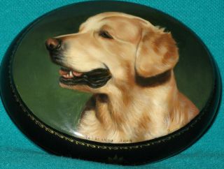 Unique " Golden Retriver " Russian Hand Painted Fedoskino Lacuer Box