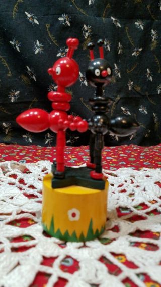 Toy Wooden Ant Thumb Push Button Puppet Moves