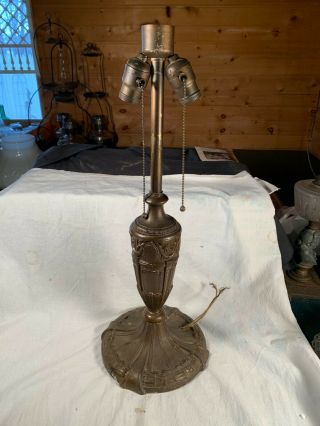 Tall Double Pullchain Socket Art Nouveau Br0wn Patina Electric Table Lamp C1920s