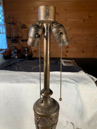 Tall Double Pullchain Socket Art Nouveau Br0wn patina Electric Table Lamp c1920s 3