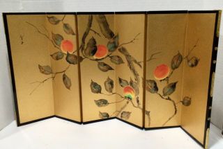 Gorgeous 6 - Panel Hand - Painted Japanese Persimmons Screen,  14”x28”,  Signed W/box