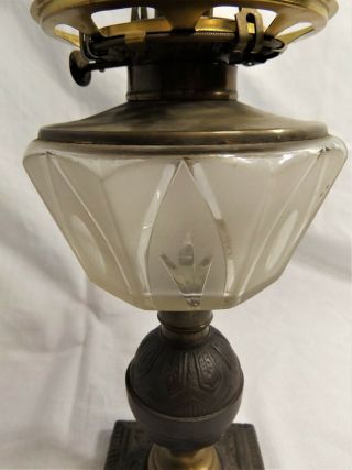 Vintage Art Deco Oil Lamp with Glass font,  Iron and Brass Base,  Stunning 3