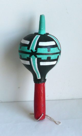 Native American Tribal Hopi Ceremonial Dance Gourd Rattle Red - Handle