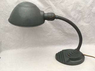 Vintage Art Deco Industrial Gooseneck Desk Gray Lamp W Metal Dome Shade