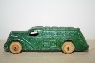 Cast Iron Barclay Oil Fuel Delivery Tank Truck - Good - Green - White Rubber Wheels