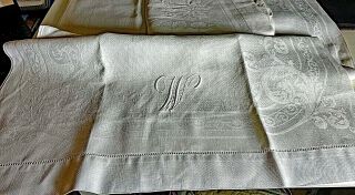 Large Vintage Huck And Damask Linen Towel W/ " W " Monogram Vv988