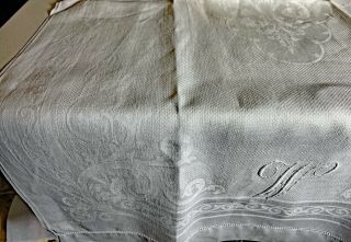 Large Vintage Huck and Damask Linen Towel w/ 