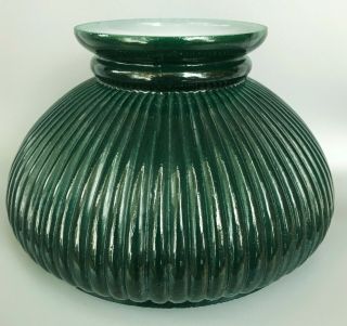 Vintage Emerald Green Cased Glass Ribbed Oil Student Lamp Shade For 7 " Fitter