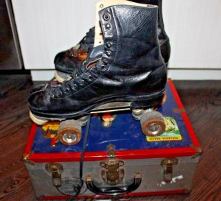 Vtg Roller Skates,  Men " S Leather With Kwitite Fo - Mac Wheels & Case.