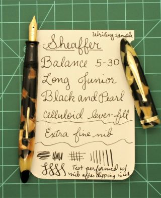 Vintage Sheaffer Balance Black & Pearl Fountain Pen,  Long Jr,  5 - 30 Nib Restored
