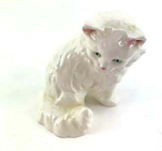 Vintage Goebel West Germany White Cat Figurine Sitting Pose Green Eyes Porcelain