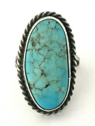 Vintage Navajo High - Grade Turquoise Sterling Silver Ring Size 6.  5