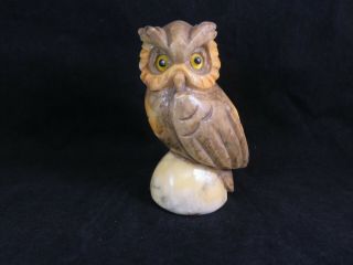 Vintage Hand Carved Marble Owl Figurine Statue Paperweight Made In Italy