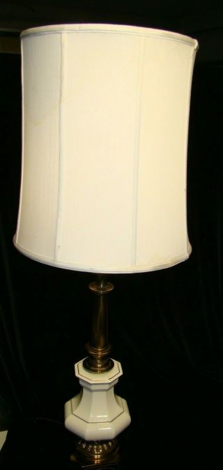 Vintage Mcm Brass And White Porcelain Stiffel Table Lamp 27 Inches Tall Signed