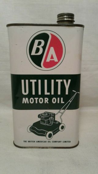Vintage B/a Outboard Motor Oil Tin Can Quart Gas