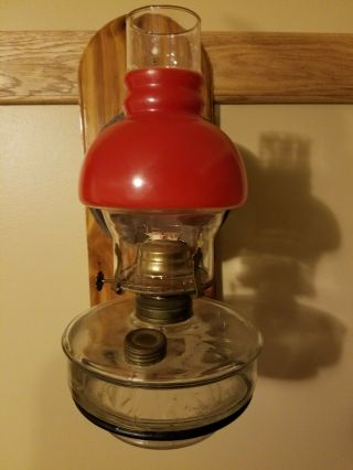 Vintage Wall Mount Oil Lamp With Holder,  Wall Mount Bracket Red Shade,  Reflector